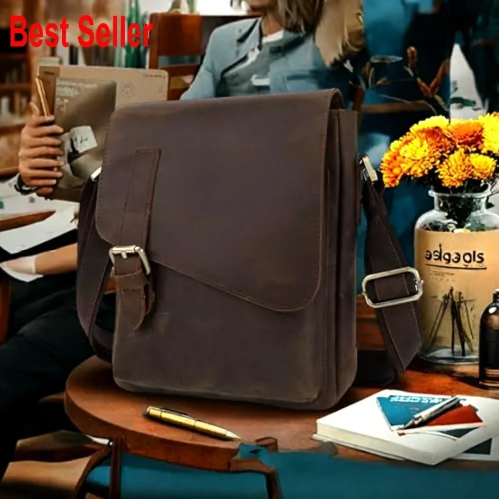Genuine Leather Messenger Bag Crossbody Sling Bag Adjustable Strap
